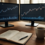 Meja analis keuangan dengan layar menampilkan grafik indikator ekonomi makro