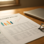 Dokumen kebijakan ekonomi pemerintah dan grafik di atas meja kerja untuk dibaca