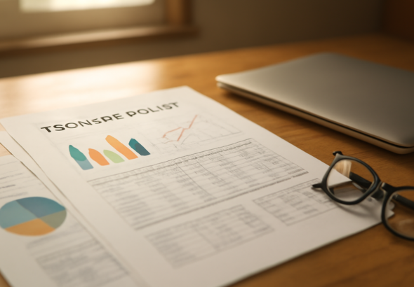 Dokumen kebijakan ekonomi pemerintah dan grafik di atas meja kerja untuk dibaca