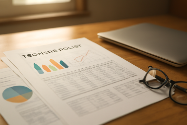Dokumen kebijakan ekonomi pemerintah dan grafik di atas meja kerja untuk dibaca